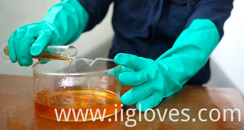 Green oil-resistant chemical-resistant nitrile gloves corrosion-resistant acid industrial cleaning housework rubber gloves